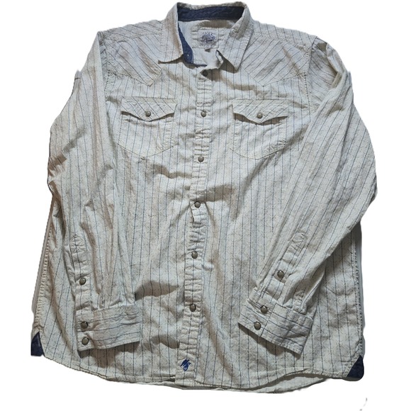 Moon Shine Other - Moon Shine Western Shirt Mens XL Beige Blue Stripe Snap Front Casual Long Sleeve